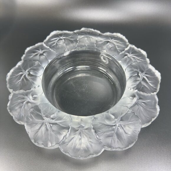Lalique Bowl Geranium Honfleur Clear Heavy Frosted Finish Glass Dish Signed READ - Picture 1 of 16